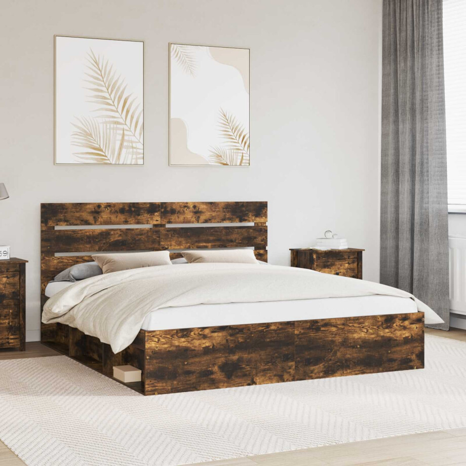 vidaXL Bedframe Gerookt eiken 200 x 200 cm Massief grenenhout vidaXL Bedframe Gerookt eiken 200 x 200 cm Massief grenenhout afbeelding 1