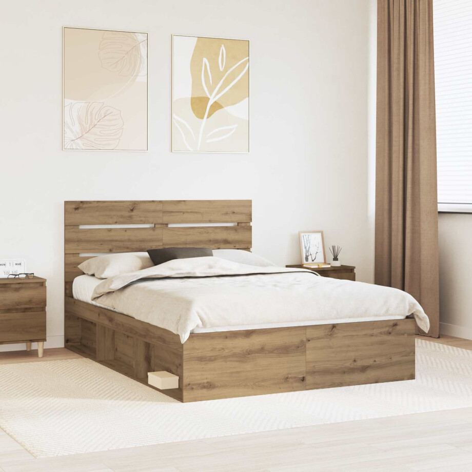 vidaXL Bedframe Ambachtelijk eiken 140 x 200 cm Massief grenenhout vidaXL Bedframe Ambachtelijk eiken 140 x 200 cm Massief grenenhout afbeelding 1
