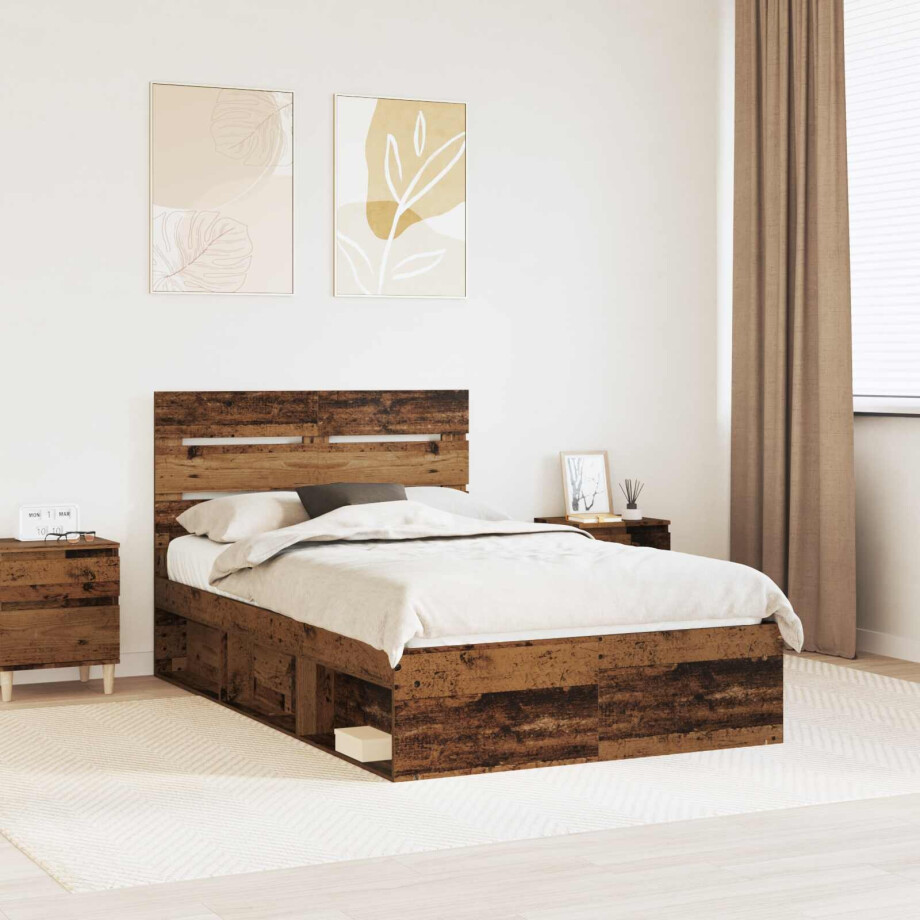 vidaXL Bedframe met hoofdeinde Oudhout 120 x 200 cm Massief grenenhout vidaXL Bedframe met hoofdeinde Oudhout 120 x 200 cm Massief grenenhout afbeelding 1