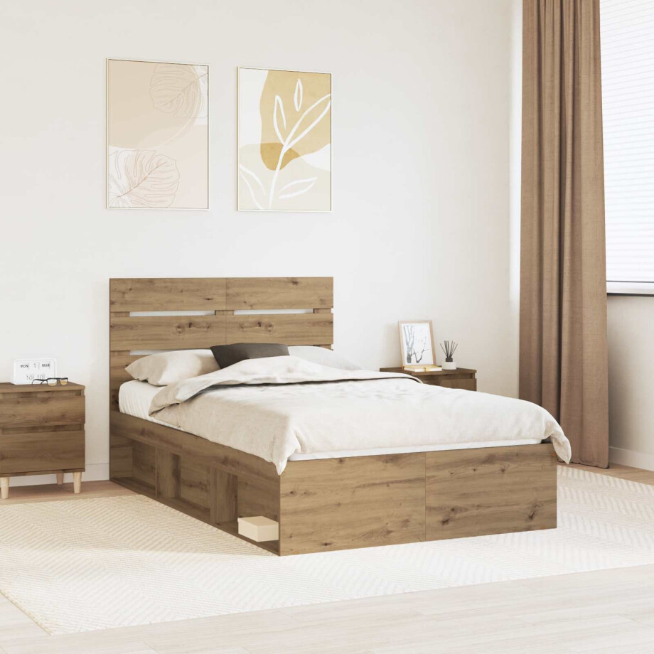 vidaXL Bedframe Ambachtelijk eiken 120 x 200 cm Massief grenenhout afbeelding 1