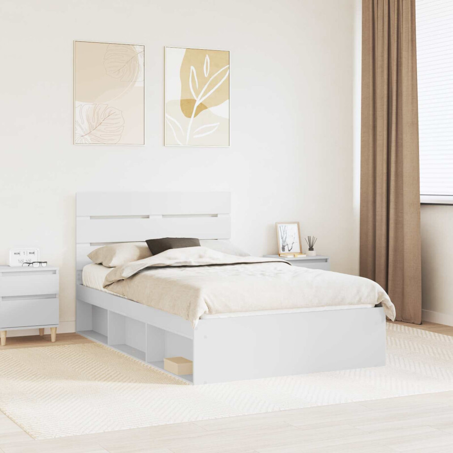 vidaXL Bedframe met hoofdeinde Wit 120 x 190 cm Massief grenenhout afbeelding 1