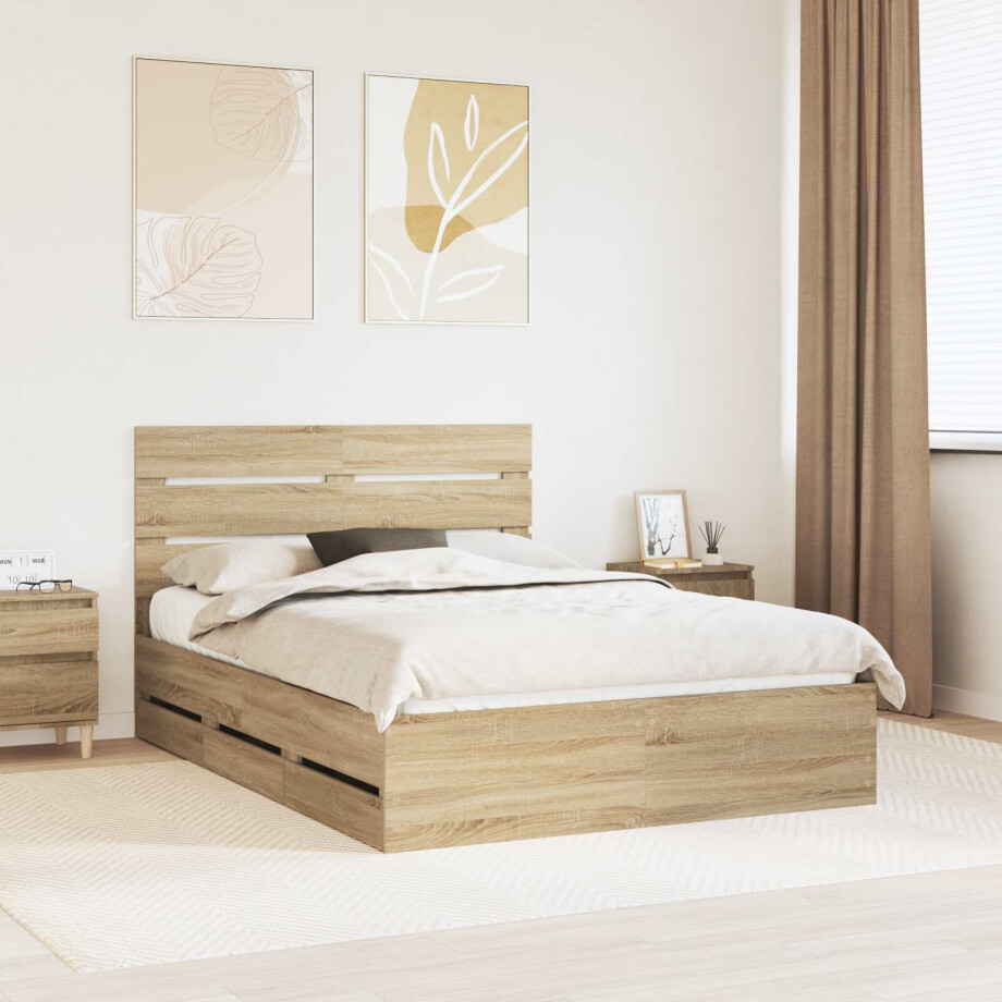 vidaXL Bedframe met lade Sonoma Eiken 160 x 200 cm Ingenieurshout vidaXL Bedframe met lade Sonoma Eiken 160 x 200 cm Ingenieurshout afbeelding 1