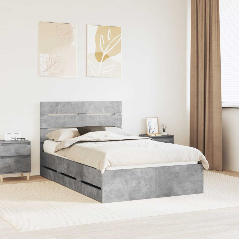 vidaXL Bedframe met lade Beton Grijs 135 x 190 cm Ingenieurshout vidaXL Bedframe met lade Beton Grijs 135 x 190 cm Ingenieurshout afbeelding 1