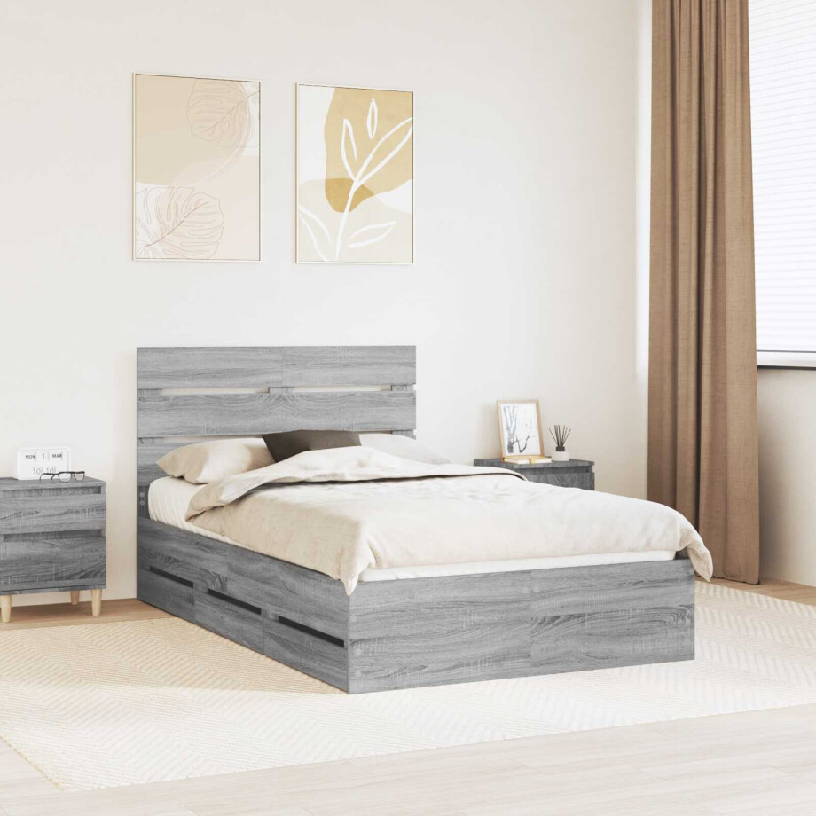 vidaXL Bedframe met lade Grijs Sonoma 120 x 190 cm Ingenieurshout vidaXL Bedframe met lade Grijs Sonoma 120 x 190 cm Ingenieurshout afbeelding 1