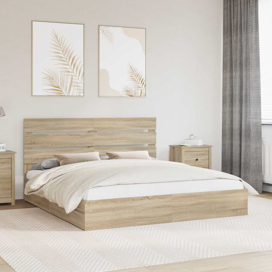 vidaXL Opslag bed met lade Sonoma Eiken 180 x 200 cm Bewerkt hout afbeelding 1
