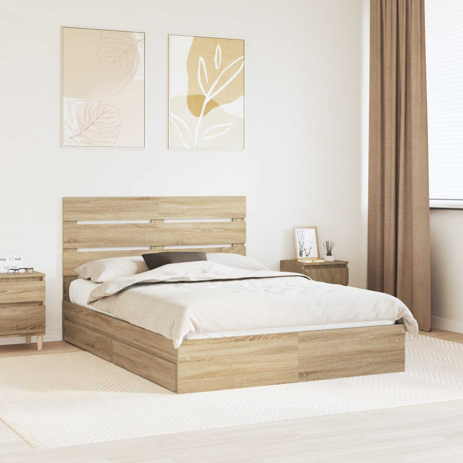 vidaXL Opslag bed met lade Sonoma Eiken 140 x 200 cm Bewerkt hout vidaXL Opslag bed met lade Sonoma Eiken 140 x 200 cm Bewerkt hout afbeelding 1