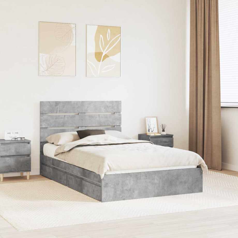 vidaXL Opslag bed met hoofdeinde Beton Grijs 135 x 190 cm Bewerkt hout vidaXL Opslag bed met hoofdeinde Beton Grijs 135 x 190 cm Bewerkt hout afbeelding 1