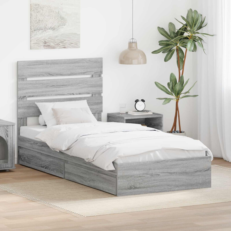 vidaXL Opslag bed met hoofdeinde Grijs Sonoma 90 x 200 cm Bewerkt hout vidaXL Opslag bed met hoofdeinde Grijs Sonoma 90 x 200 cm Bewerkt hout afbeelding 1