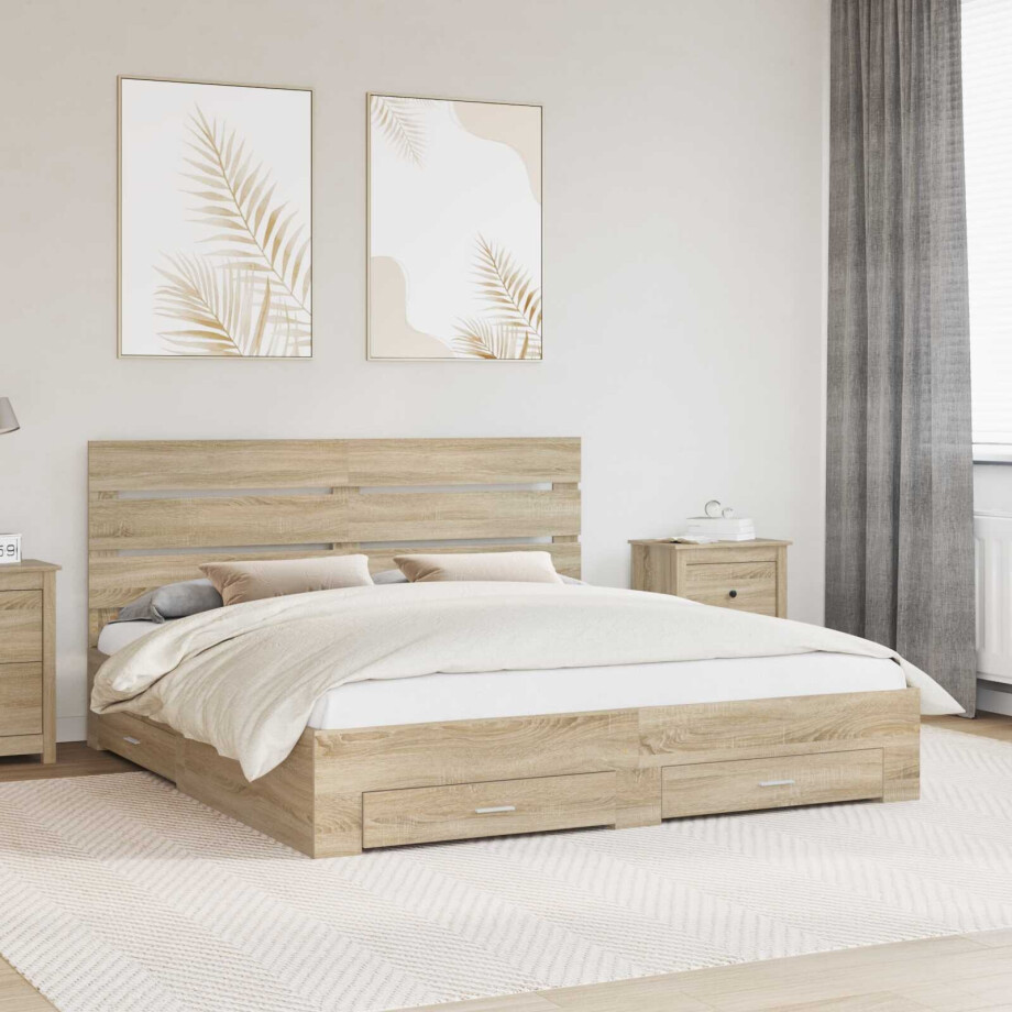 vidaXL Bedframe met lade Sonoma Eiken 200 x 200 cm Bewerkt hout vidaXL Bedframe met lade Sonoma Eiken 200 x 200 cm Bewerkt hout afbeelding 1
