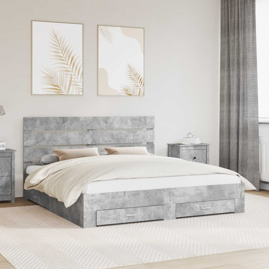 vidaXL Bedframe met lade Beton Grijs 200 x 200 cm Bewerkt hout vidaXL Bedframe met lade Beton Grijs 200 x 200 cm Bewerkt hout afbeelding 1