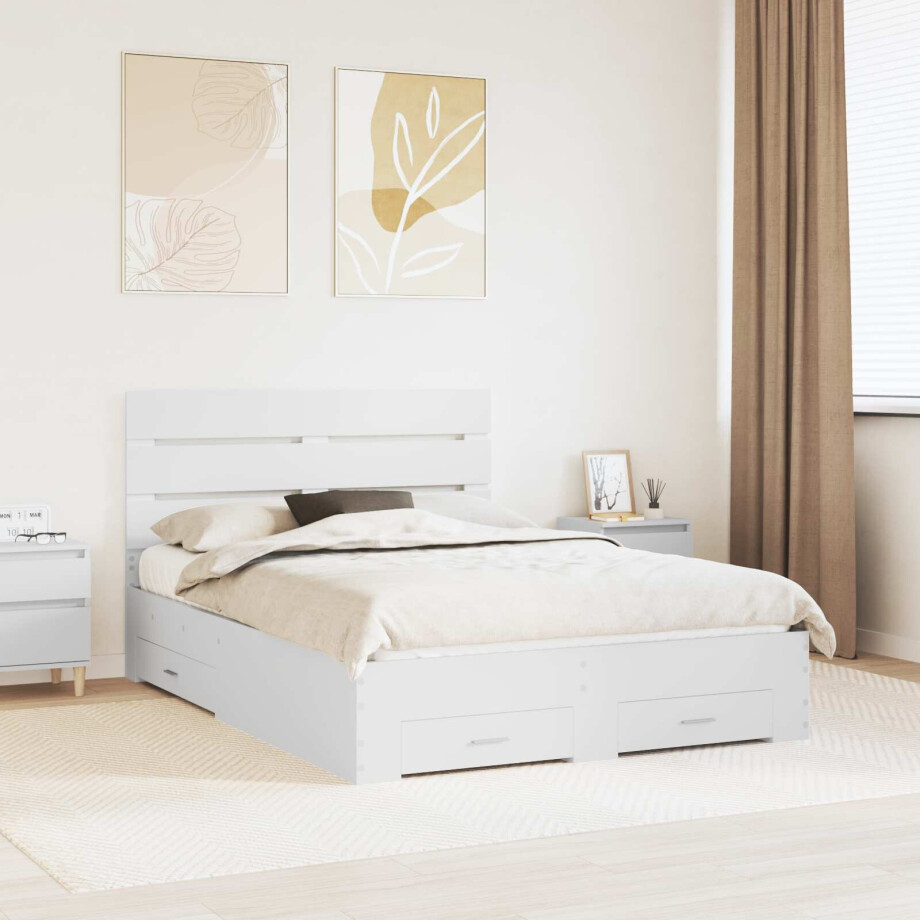 vidaXL Bedframe met lade met hoofdeinde Wit 140 x 190 cm Bewerkt hout vidaXL Bedframe met lade met hoofdeinde Wit 140 x 190 cm Bewerkt hout afbeelding 1