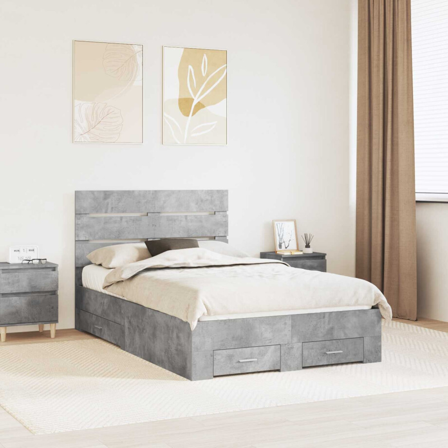vidaXL Bedframe met lade Beton Grijs 120 x 190 cm Bewerkt hout afbeelding 1