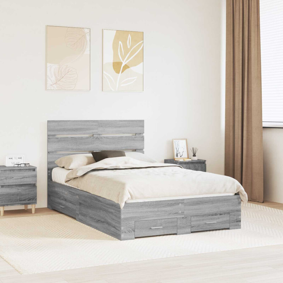 vidaXL Bedframe met lade Grijs Sonoma 120 x 190 cm Bewerkt hout vidaXL Bedframe met lade Grijs Sonoma 120 x 190 cm Bewerkt hout afbeelding 1