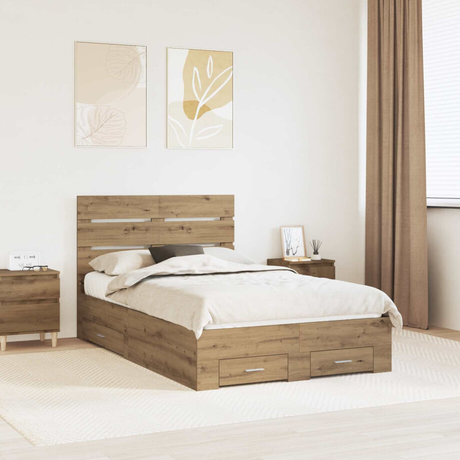 vidaXL Bedframe met lade Artisan Eiken 120 x 190 cm Bewerkt hout vidaXL Bedframe met lade Artisan Eiken 120 x 190 cm Bewerkt hout afbeelding 1