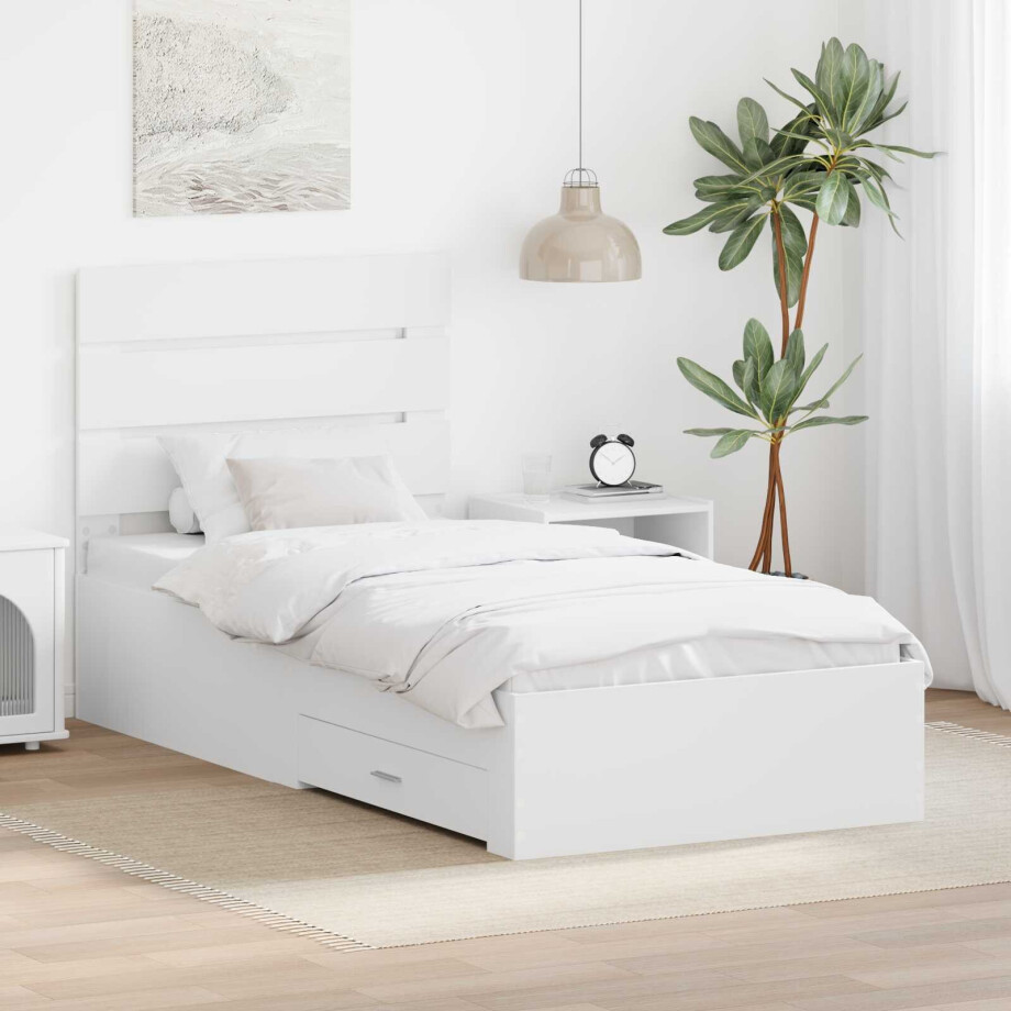 vidaXL Bedframe met lade met hoofdeinde Wit 90 x 190 cm Bewerkt hout vidaXL Bedframe met lade met hoofdeinde Wit 90 x 190 cm Bewerkt hout afbeelding 1