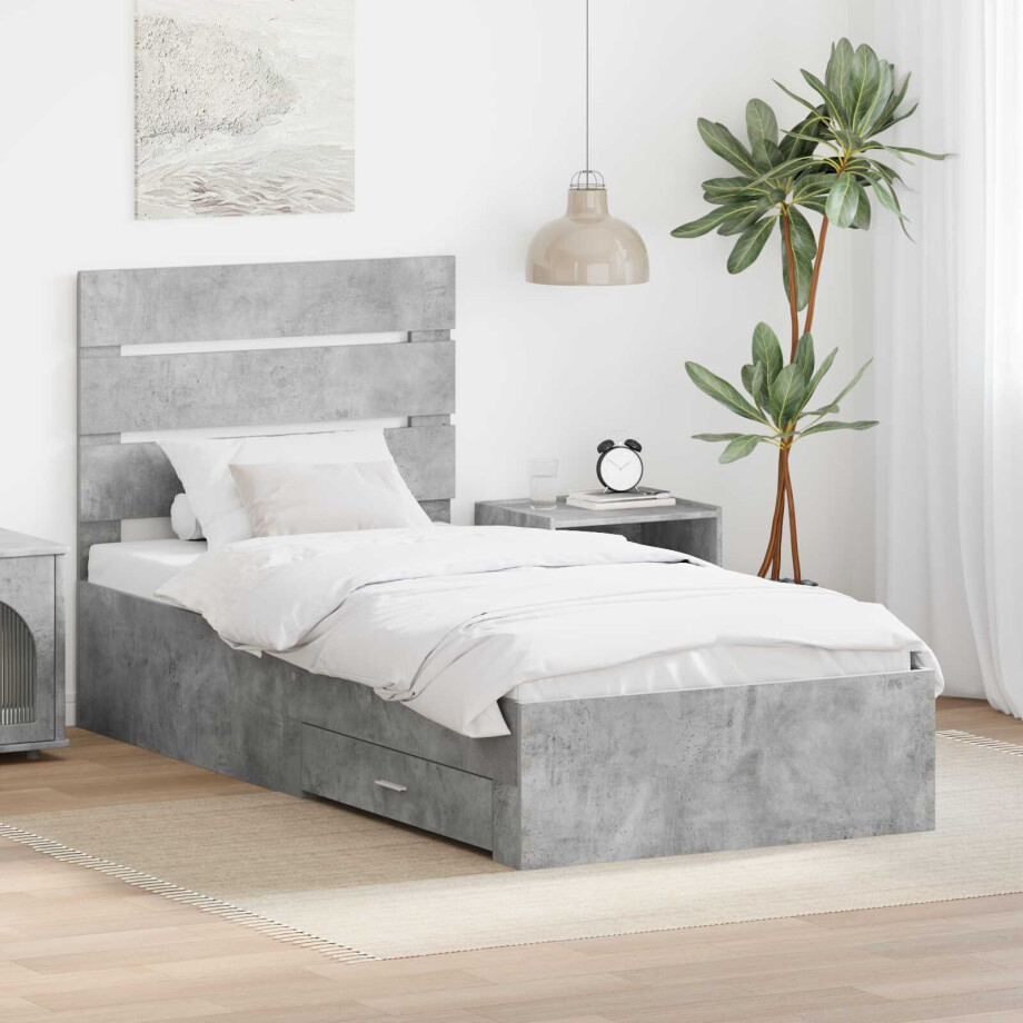 vidaXL Bedframe met lade Beton Grijs 90 x 190 cm Bewerkt hout vidaXL Bedframe met lade Beton Grijs 90 x 190 cm Bewerkt hout afbeelding 1