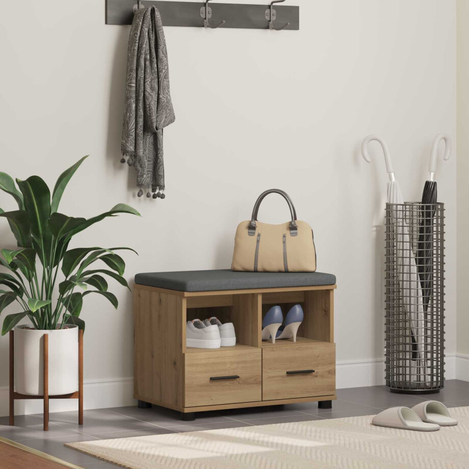 vidaXL Halbank met kussen met lade Artisan Eik 60 x 38 x 46 cm afbeelding 1