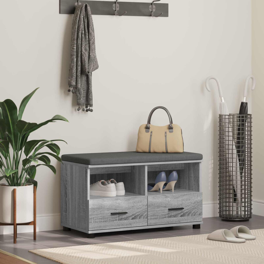 vidaXL Halbank met kussen met lade Grijze Sonoma 80 x 38 x 46 cm vidaXL Halbank met kussen met lade Grijze Sonoma 80 x 38 x 46 cm afbeelding 1