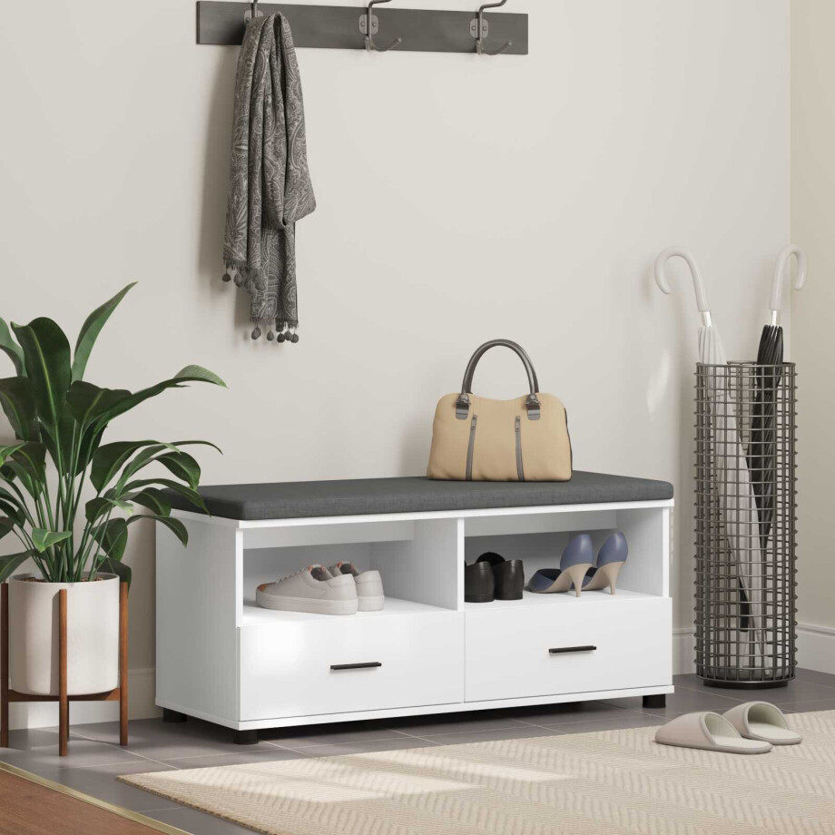 vidaXL Halbank Wit 100 x 38 x 46 cm Geïndustrialiseerd hout en stof vidaXL Halbank Wit 100 x 38 x 46 cm Geïndustrialiseerd hout en stof afbeelding 1