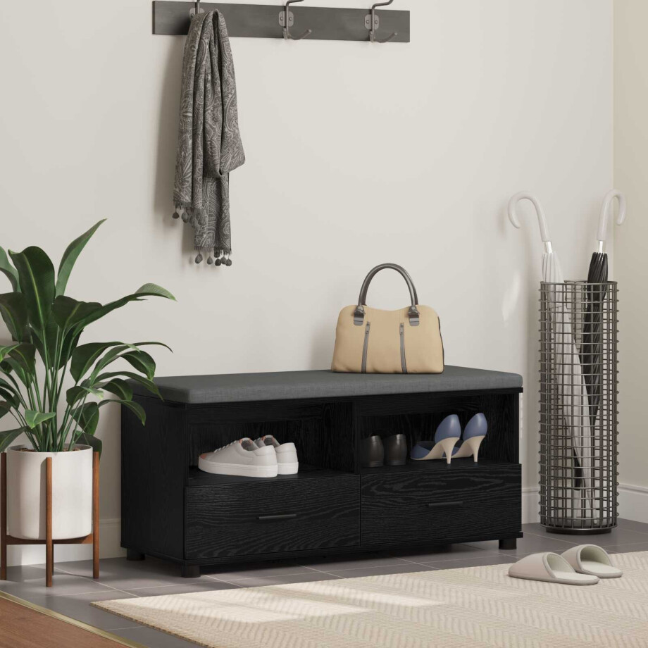 vidaXL Halbank met kussen met lade Zwarte Eik 100 x 38 x 46 cm afbeelding 1