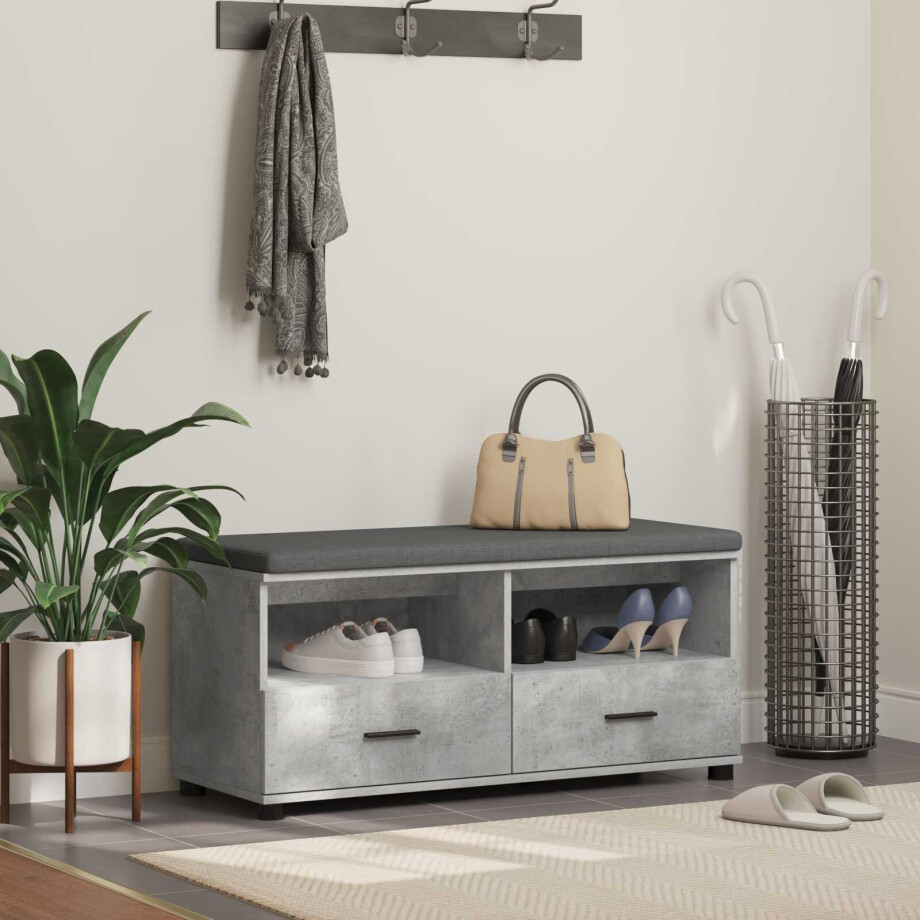 vidaXL Halbank met kussen met lade Beton Grijs 100 x 38 x 46 cm vidaXL Halbank met kussen met lade Beton Grijs 100 x 38 x 46 cm afbeelding 1