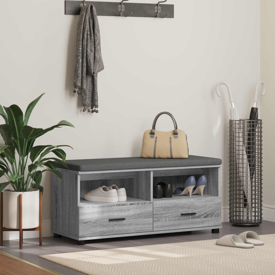 vidaXL Halbank met kussen met lade Grijze Sonoma 100 x 38 x 46 cm vidaXL Halbank met kussen met lade Grijze Sonoma 100 x 38 x 46 cm afbeelding 1