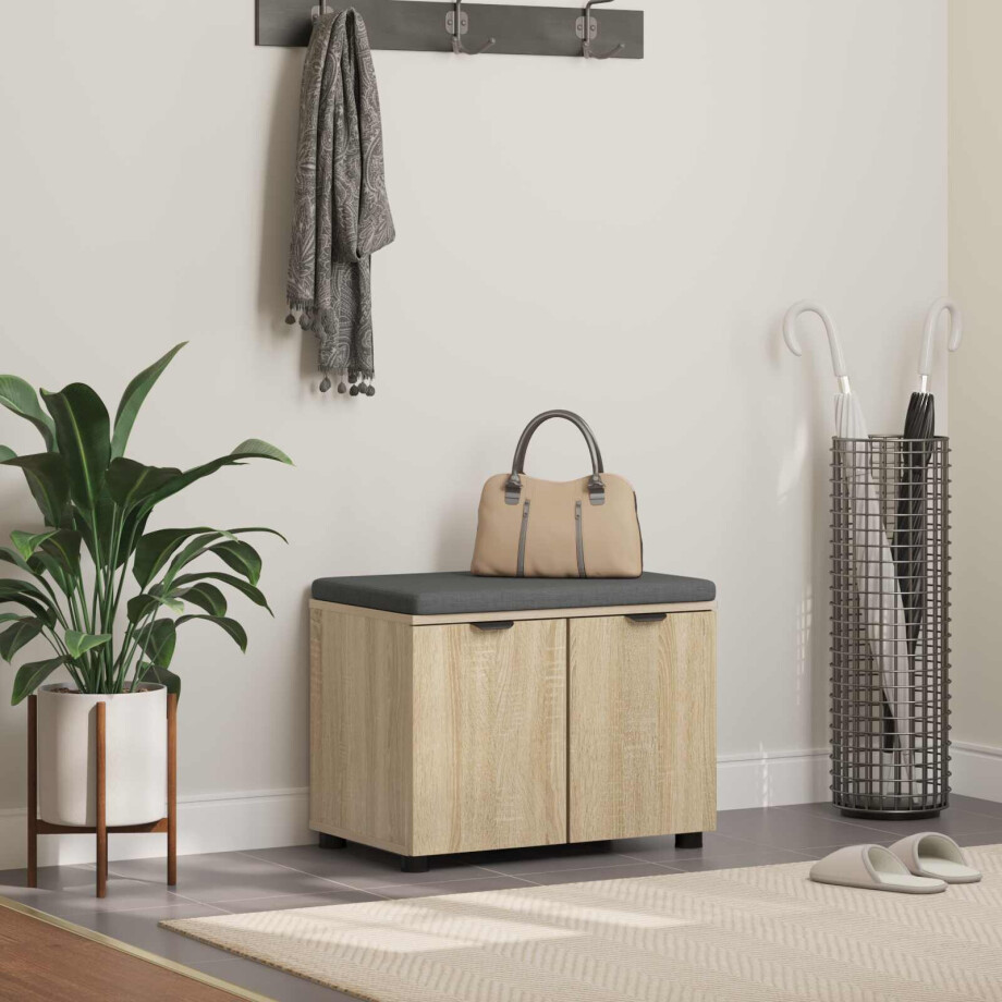 vidaXL Halbank met kussen met plank Sonoma Eiken 60 x 38 x 46 cm afbeelding 1