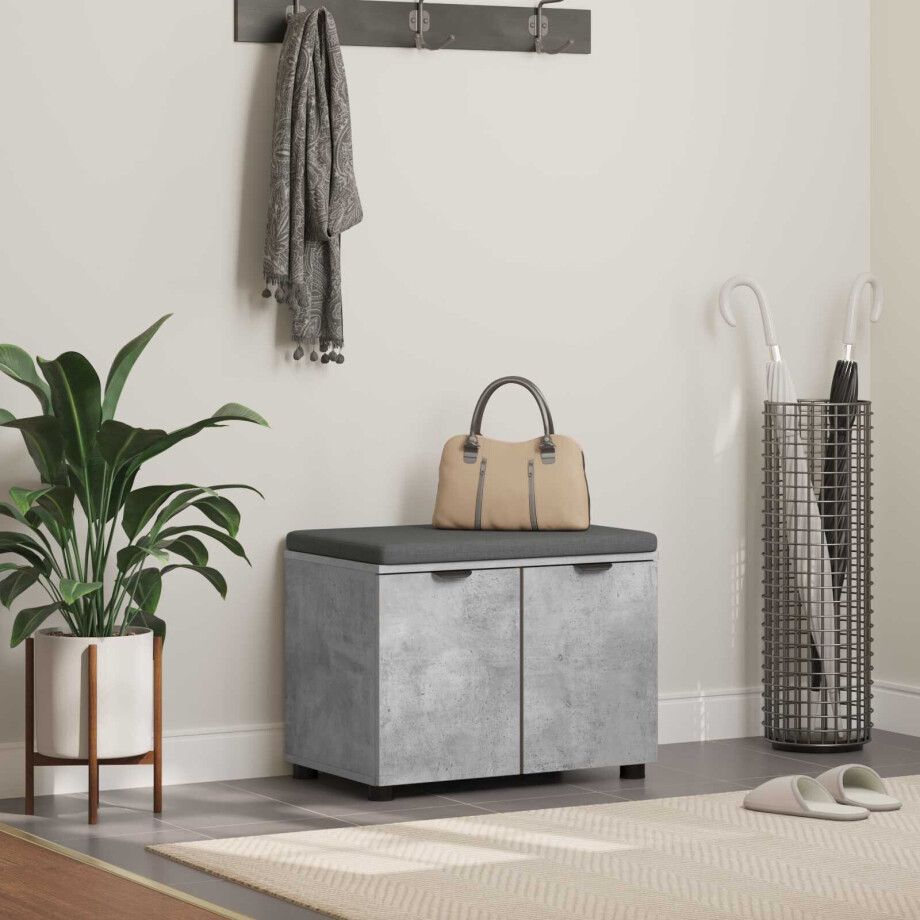 vidaXL Halbank met kussen met plank Beton Grijs 60 x 38 x 46 cm afbeelding 1