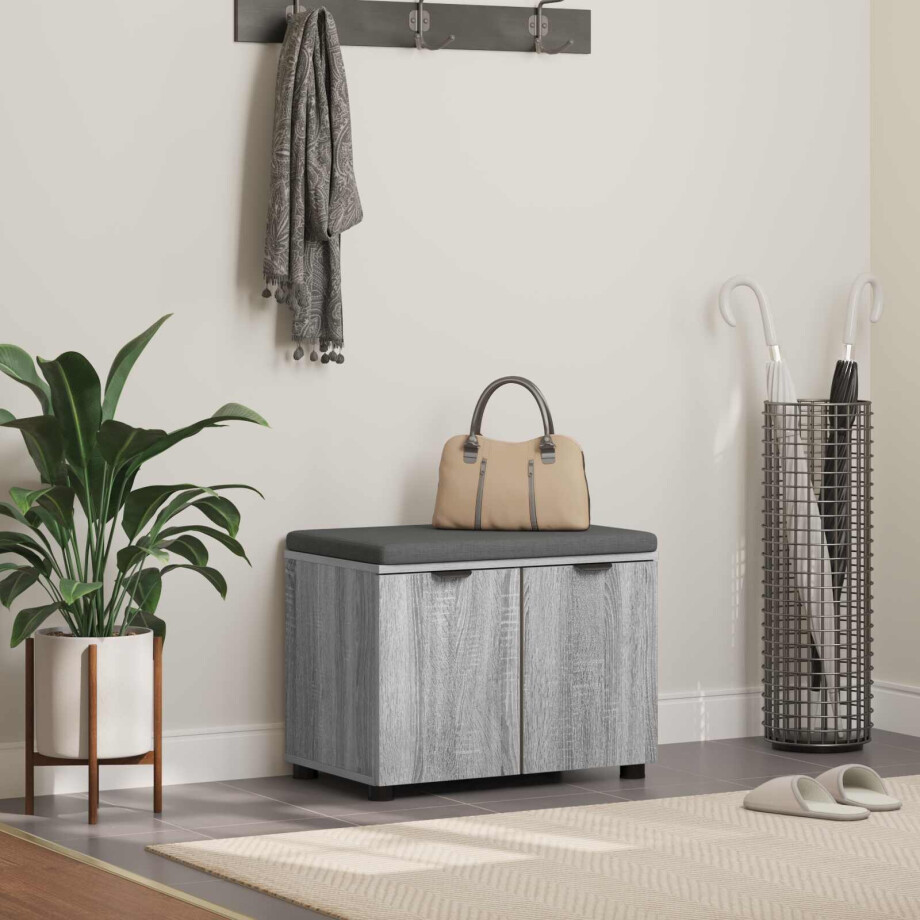 vidaXL Halbank met kussen met plank Grijze Sonoma 60 x 38 x 46 cm vidaXL Halbank met kussen met plank Grijze Sonoma 60 x 38 x 46 cm afbeelding 1