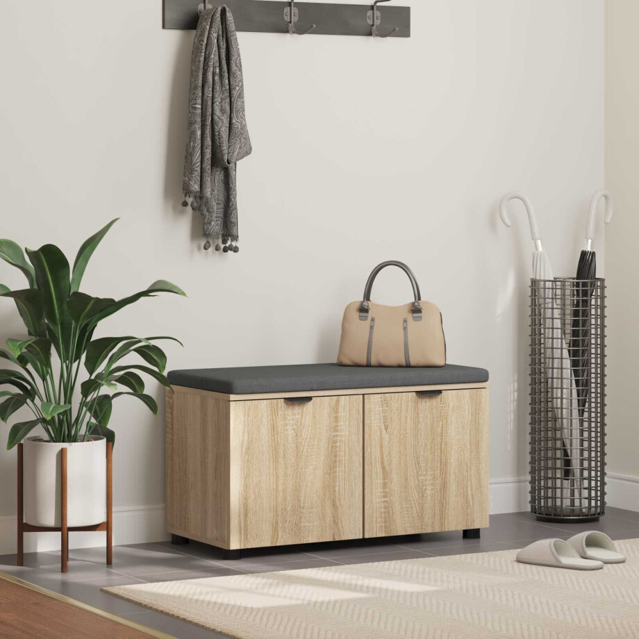 vidaXL Halbank met kussen met plank Sonoma Eiken 80 x 38 x 46 cm afbeelding 1
