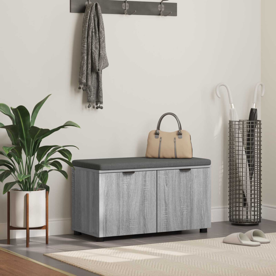 vidaXL Halbank met kussen met plank Grijze Sonoma 80 x 38 x 46 cm vidaXL Halbank met kussen met plank Grijze Sonoma 80 x 38 x 46 cm afbeelding 1