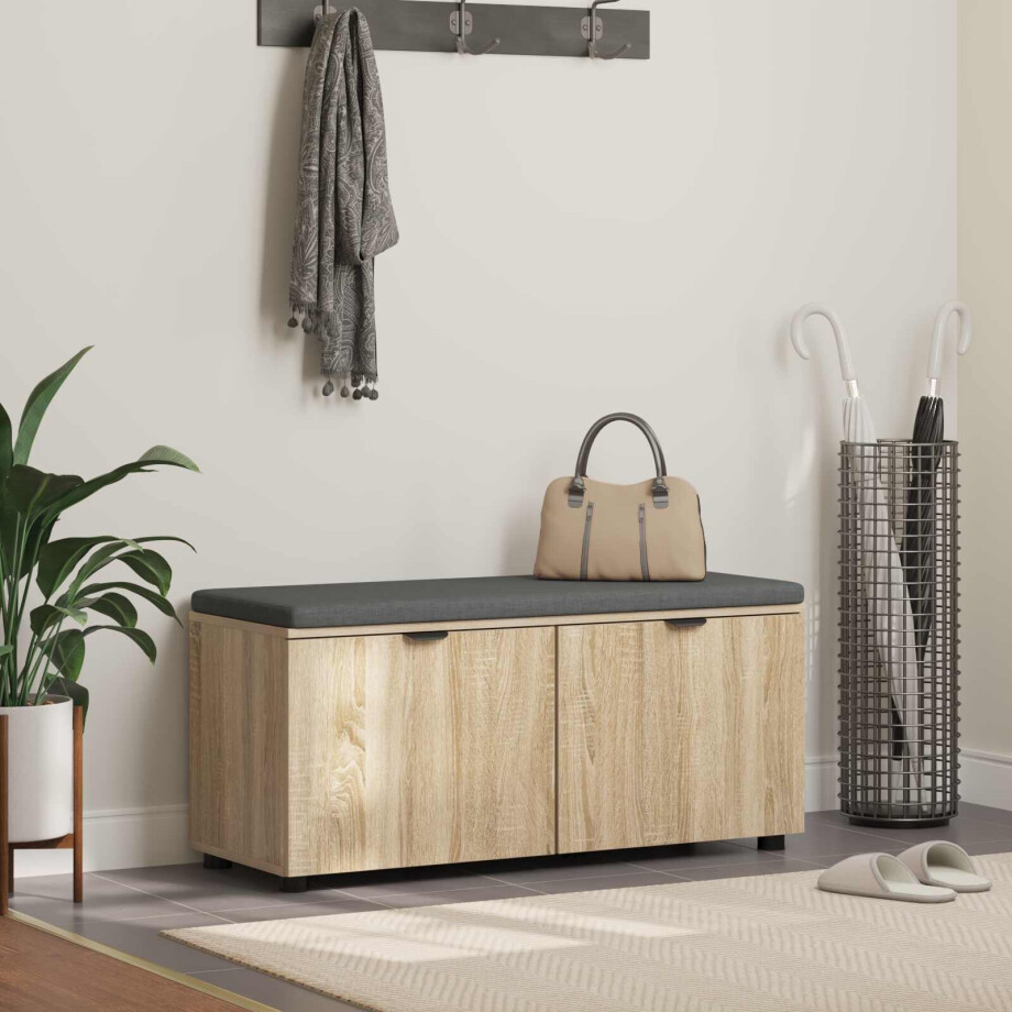 vidaXL Halbank met kussen met plank Sonoma Eiken 100 x 38 x 46 cm afbeelding 1