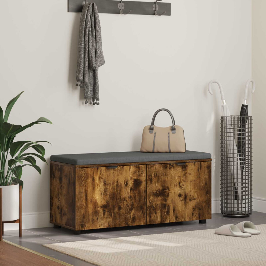 vidaXL Halbank met kussen met plank Gerookte Eik 100 x 38 x 46 cm vidaXL Halbank met kussen met plank Gerookte Eik 100 x 38 x 46 cm afbeelding 1