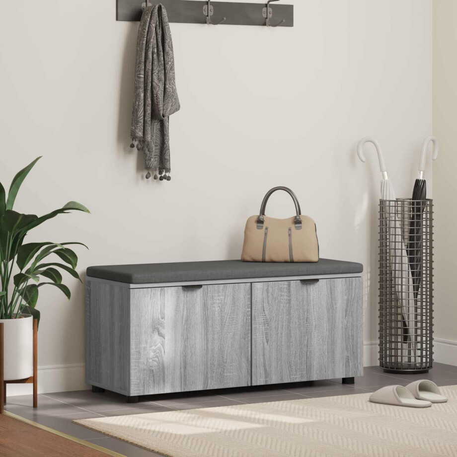 vidaXL Halbank met kussen met plank Grijze Sonoma 100 x 38 x 46 cm vidaXL Halbank met kussen met plank Grijze Sonoma 100 x 38 x 46 cm afbeelding 1