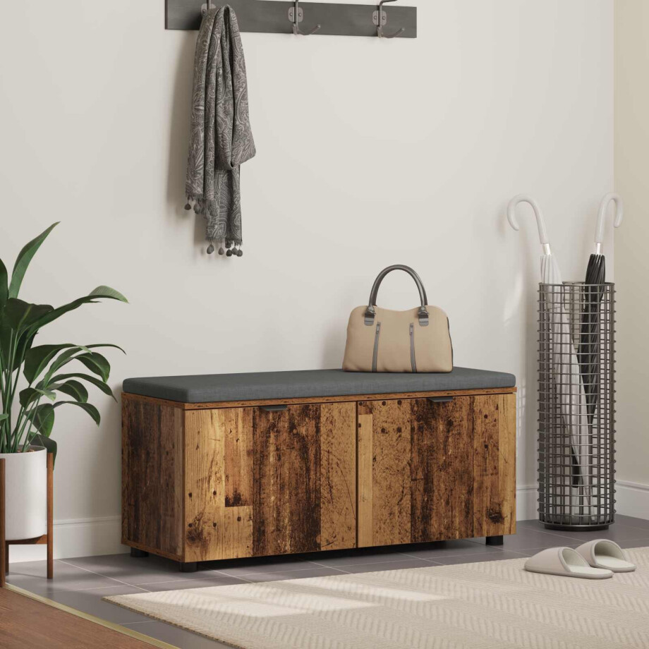 vidaXL Halbank met kussen met plank Oudhout 100 x 38 x 46 cm vidaXL Halbank met kussen met plank Oudhout 100 x 38 x 46 cm afbeelding 1