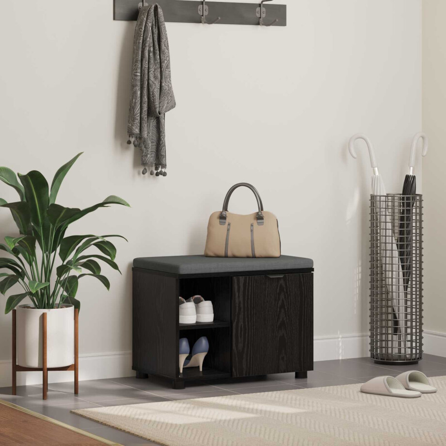 vidaXL Halbank met kussen met plank Zwarte Eik 60 x 38 x 46 cm vidaXL Halbank met kussen met plank Zwarte Eik 60 x 38 x 46 cm afbeelding 1
