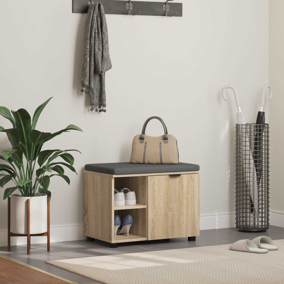 vidaXL Halbank met kussen met plank Sonoma Eiken 60 x 38 x 46 cm vidaXL Halbank met kussen met plank Sonoma Eiken 60 x 38 x 46 cm afbeelding 1