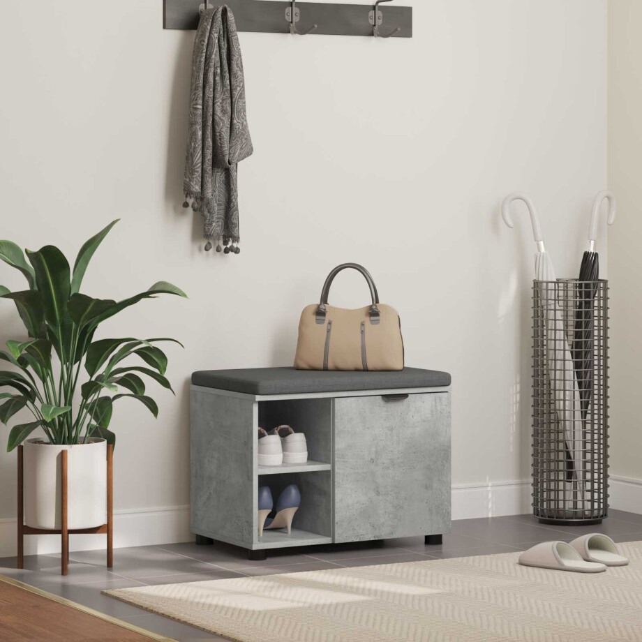 vidaXL Halbank met kussen met plank Beton Grijs 60 x 38 x 46 cm afbeelding 1