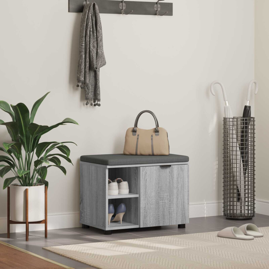 vidaXL Halbank met kussen met plank Grijze Sonoma 60 x 38 x 46 cm vidaXL Halbank met kussen met plank Grijze Sonoma 60 x 38 x 46 cm afbeelding 1