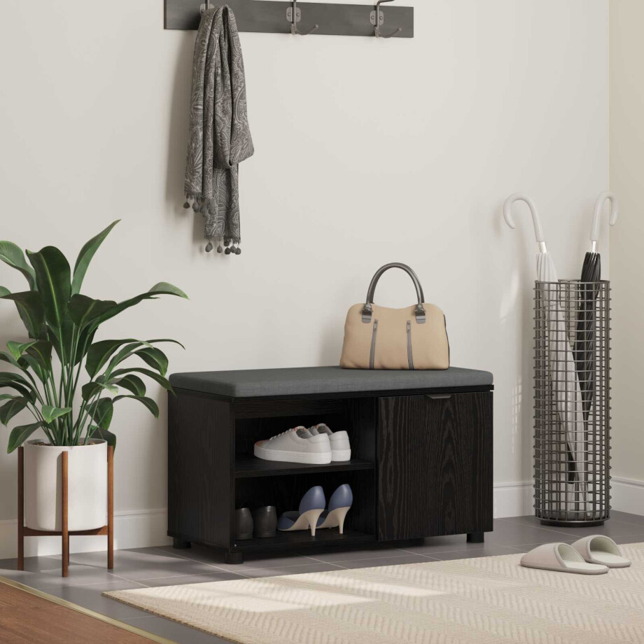 vidaXL Halbank met kussen met plank Zwarte Eik 80 x 38 x 46 cm vidaXL Halbank met kussen met plank Zwarte Eik 80 x 38 x 46 cm afbeelding 1