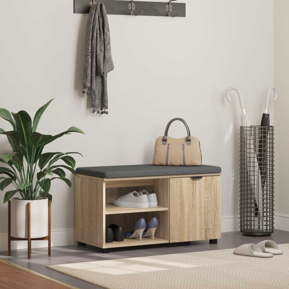 vidaXL Halbank met kussen met plank Sonoma Eiken 80 x 38 x 46 cm vidaXL Halbank met kussen met plank Sonoma Eiken 80 x 38 x 46 cm afbeelding 1
