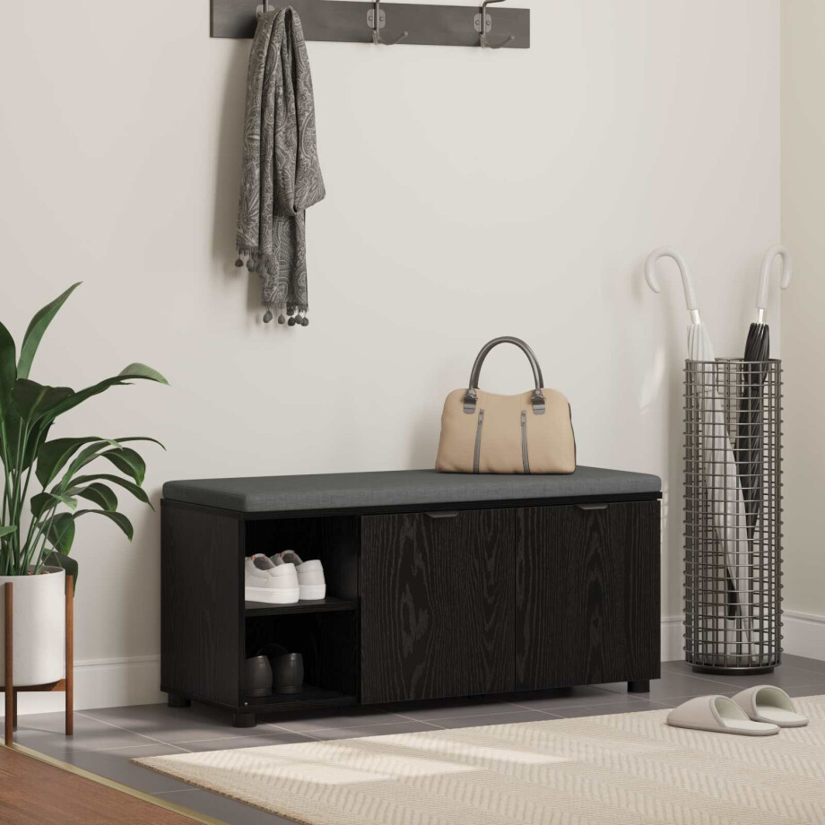 vidaXL Halbank met kussen met plank Zwarte Eik 100 x 38 x 46 cm vidaXL Halbank met kussen met plank Zwarte Eik 100 x 38 x 46 cm afbeelding 1