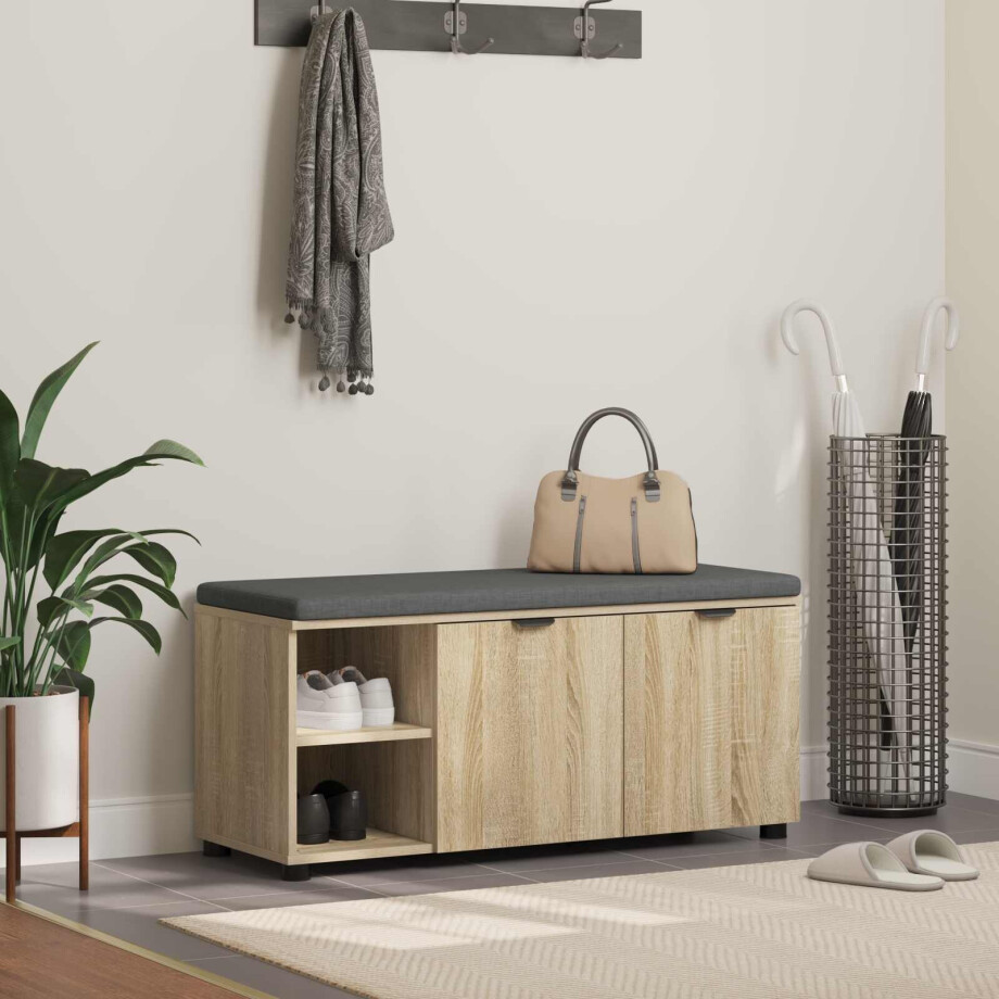 vidaXL Halbank met kussen met plank Sonoma Eiken 100 x 38 x 46 cm afbeelding 1