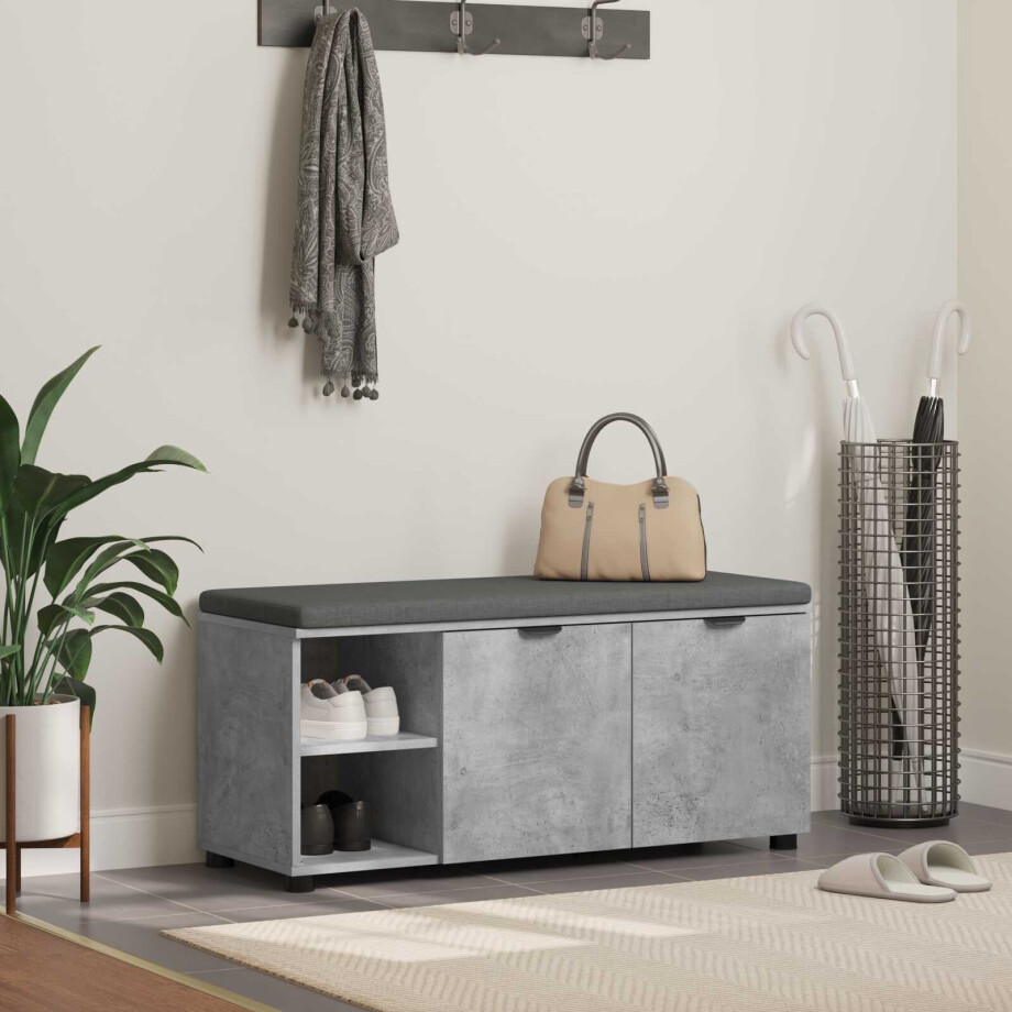 vidaXL Halbank met kussen met plank Beton Grijs 100 x 38 x 46 cm vidaXL Halbank met kussen met plank Beton Grijs 100 x 38 x 46 cm afbeelding 1