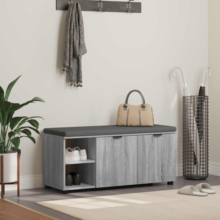 vidaXL Halbank met kussen met plank Grijze Sonoma 100 x 38 x 46 cm vidaXL Halbank met kussen met plank Grijze Sonoma 100 x 38 x 46 cm afbeelding 1