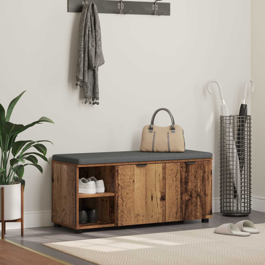 vidaXL Halbank met kussen met plank Oudhout 100 x 38 x 46 cm vidaXL Halbank met kussen met plank Oudhout 100 x 38 x 46 cm afbeelding 1