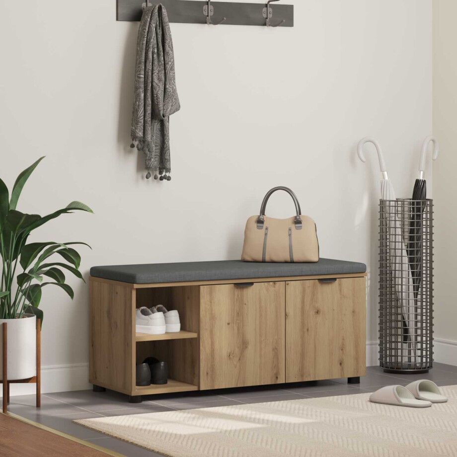 vidaXL Halbank met kussen met plank Artisan Eik 100 x 38 x 46 cm vidaXL Halbank met kussen met plank Artisan Eik 100 x 38 x 46 cm afbeelding 1