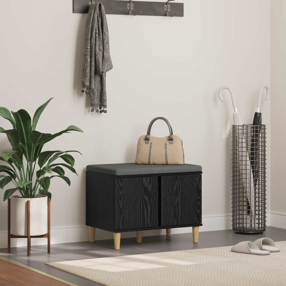 vidaXL Halbank met kussen met opslag Zwarte Eik 60 x 38 x 46 cm vidaXL Halbank met kussen met opslag Zwarte Eik 60 x 38 x 46 cm afbeelding 1