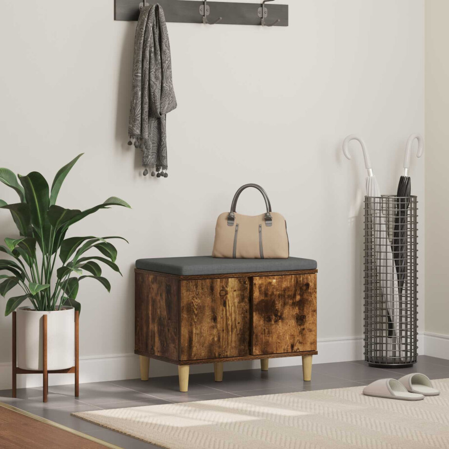 vidaXL Halbank met kussen met opslag Gerookte Eik 60 x 38 x 46 cm vidaXL Halbank met kussen met opslag Gerookte Eik 60 x 38 x 46 cm afbeelding 1