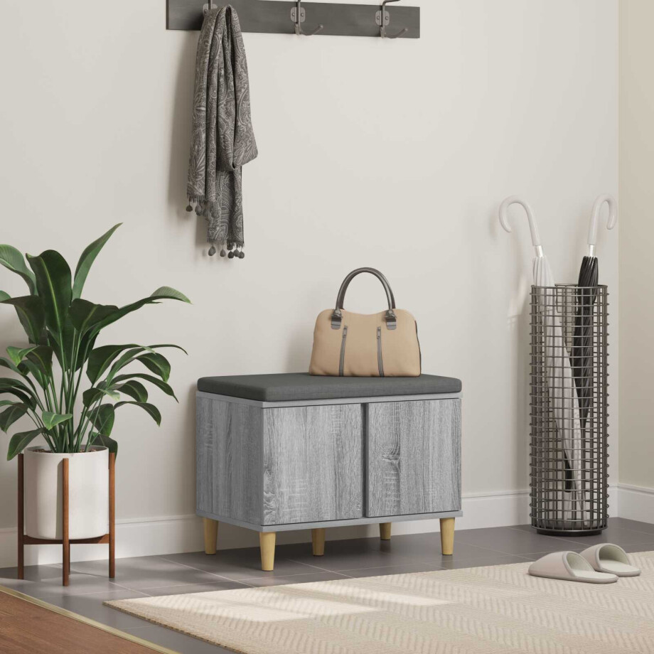 vidaXL Halbank met kussen met opslag Grijze Sonoma 60 x 38 x 46 cm vidaXL Halbank met kussen met opslag Grijze Sonoma 60 x 38 x 46 cm afbeelding 1